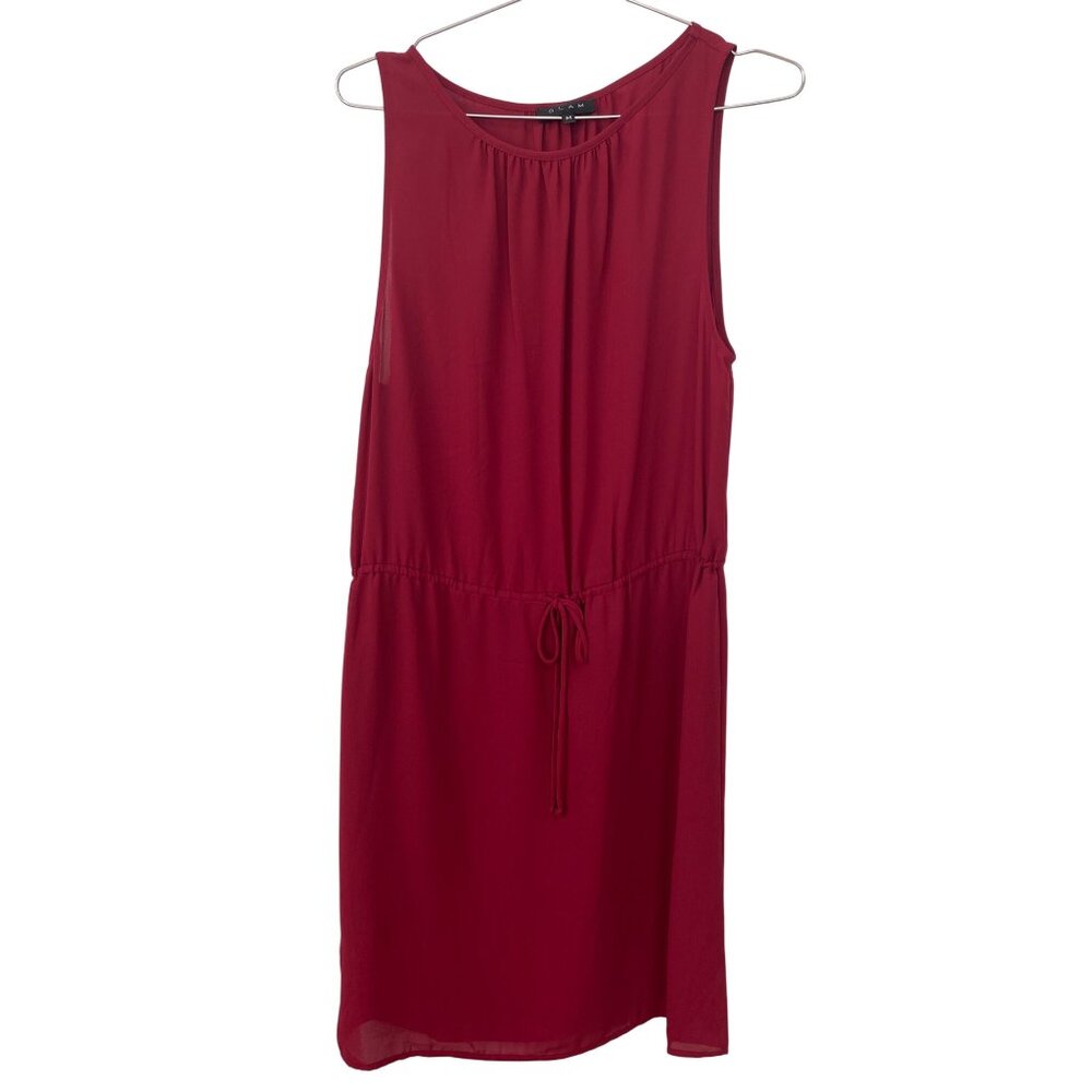 Glam Cinched Waist Knee Length Shift Dress Size Medium Sleeveless Drawstring Red